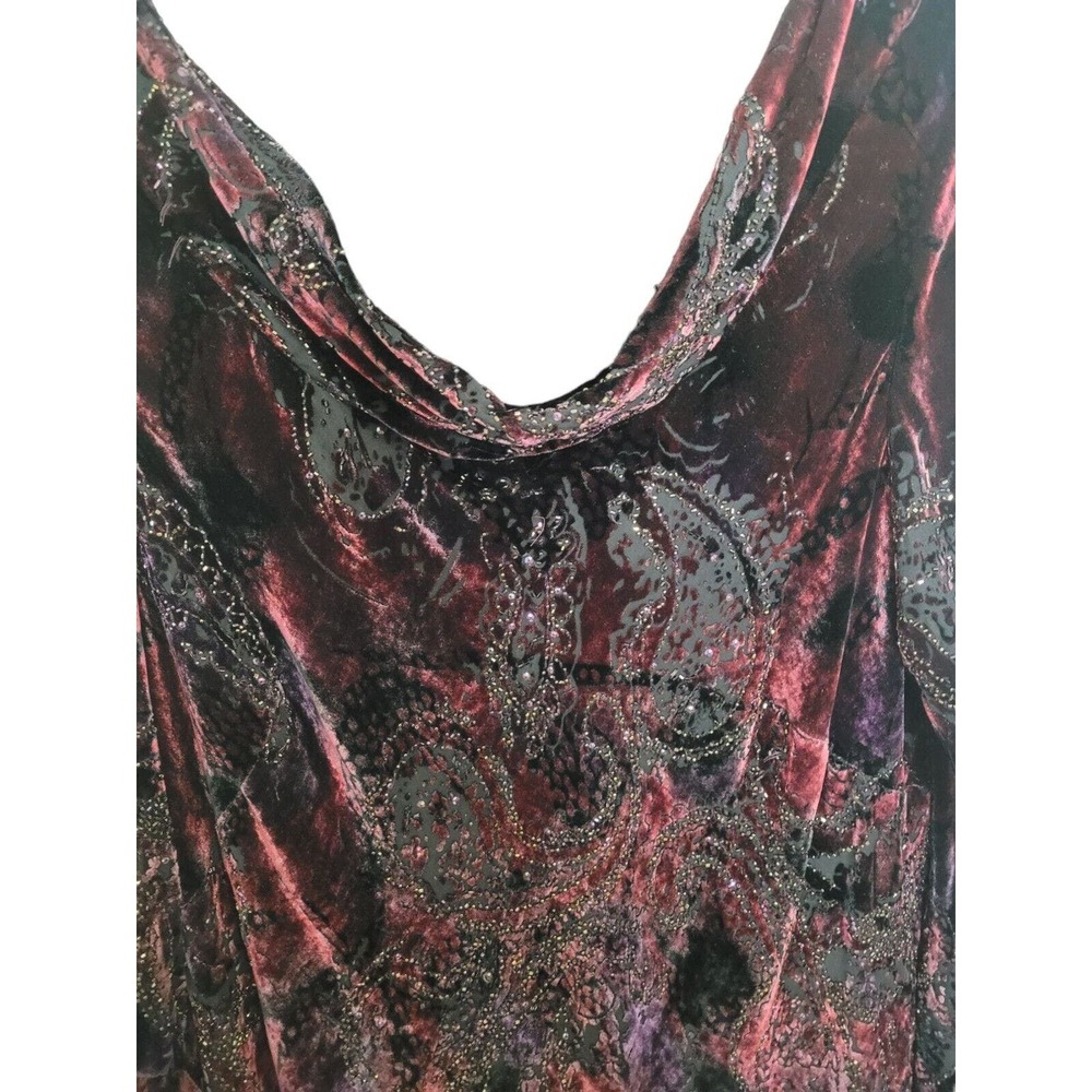 Carmen Marc Valvo Size 2x Bell Sleeve Cowl Neck Paisley Velvet Top Blouse Gothic - Picture 6 of 12